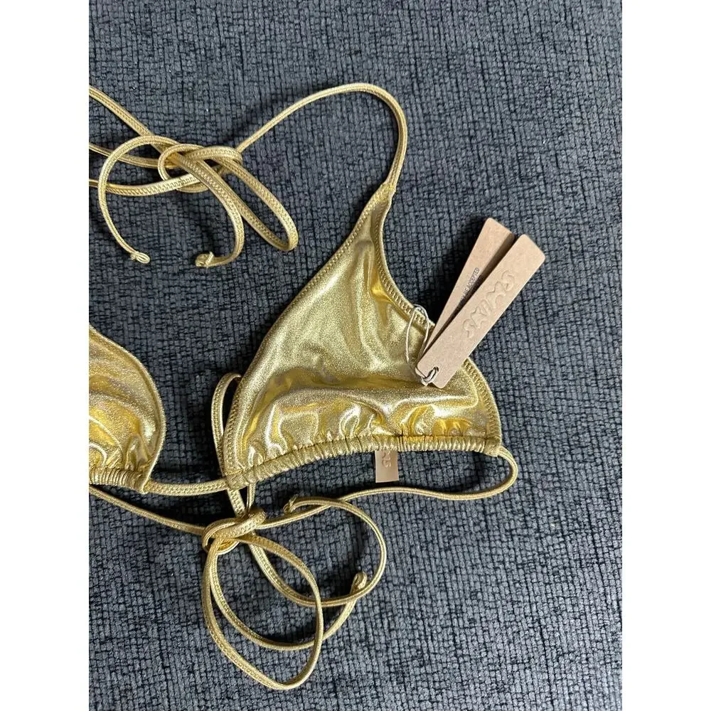 SKIMS Metallic Swim Triangle Top Gold size M NWT Shimmer Halter